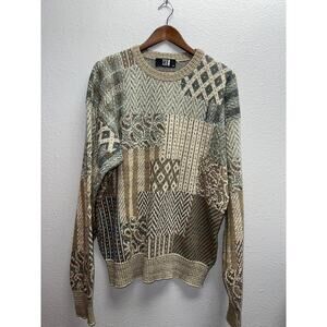 Vintage TSR Sweater USA Made Multicolor Paisley Geometrical Brown 90s 1990s XL